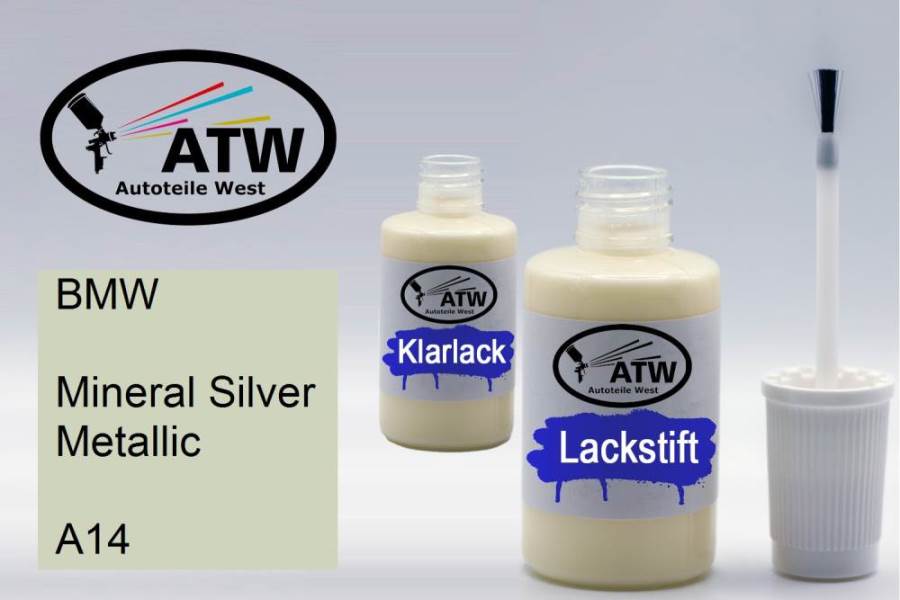 BMW, Mineral Silver Metallic, A14: 20ml Lackstift + 20ml Klarlack - Set, von ATW Autoteile West.